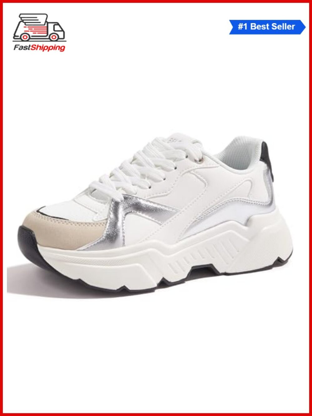 ✨ BELOS Platform Chunky Sneakers Fashion Dad Sneakers Lace-Up Faux Leather